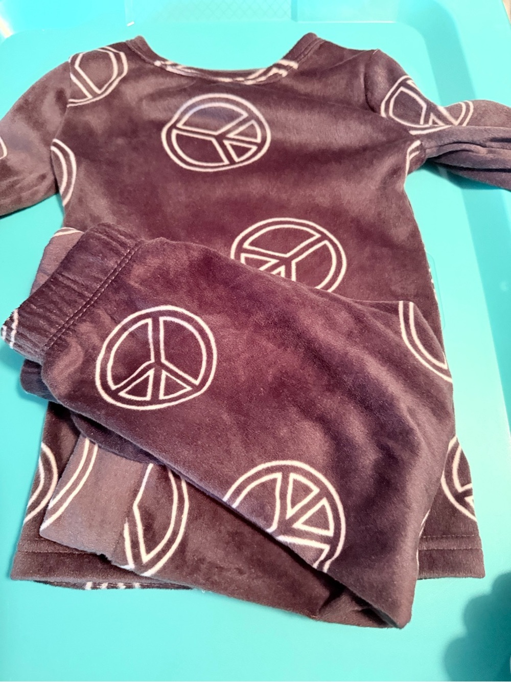 Kids black Peace Sign Pajama Set - Soft Fleece Sleepwear